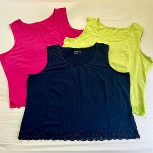 Lot of 3 Coldwater Creek Tanks - Pink, Lime Green, Navy